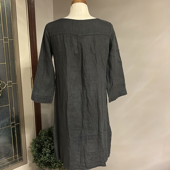 Carla Conti 100% linen mini dress 3/4 sleeve embroidered beaded front ITALY sz S - Picture 8 of 13